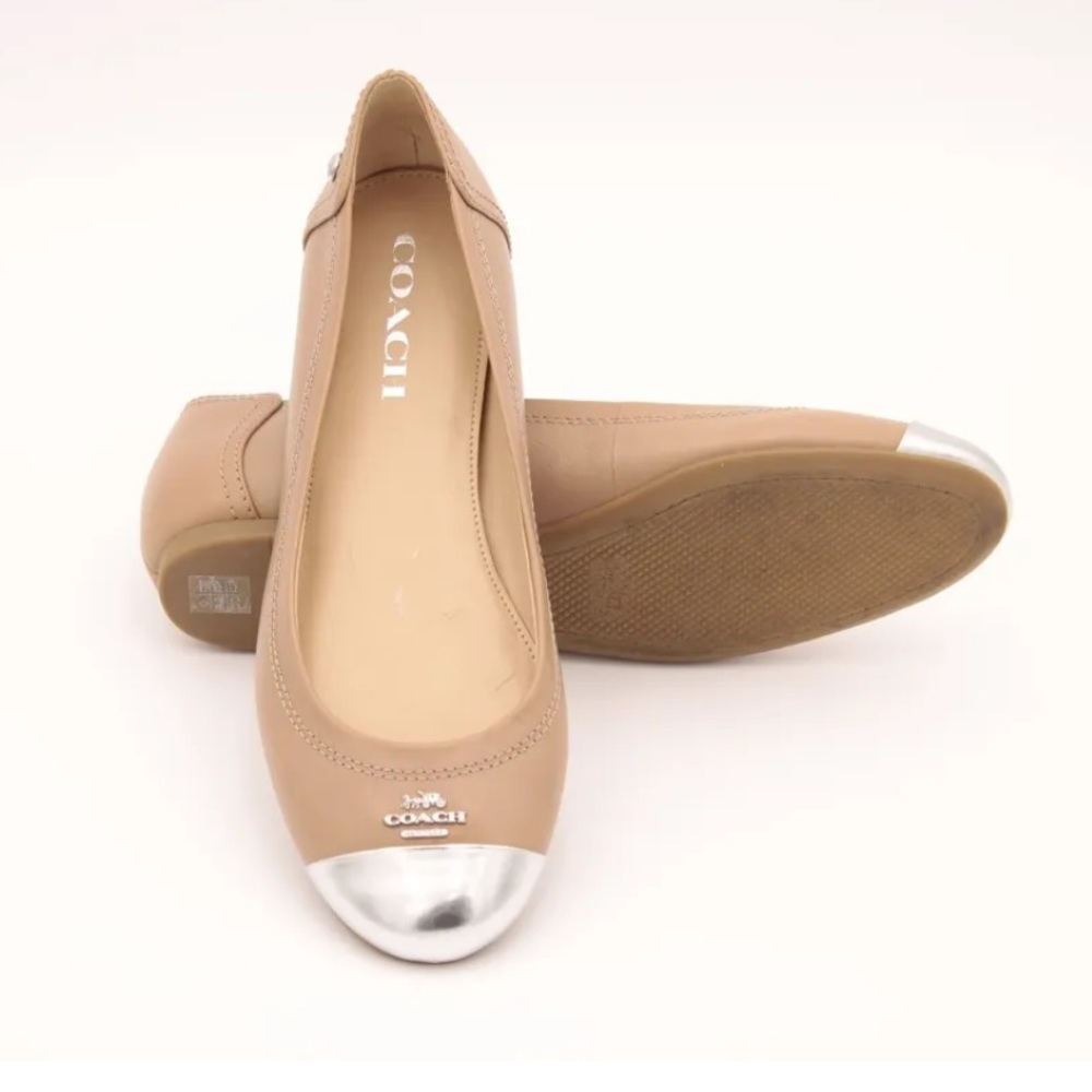 Coach Chelsea Ballet Flats Women's Size 9m, Tan with Silver Cap Toe